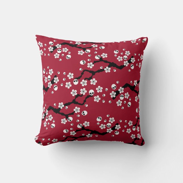 Gothic Cherry Blossoms Throw Pillow (Front)