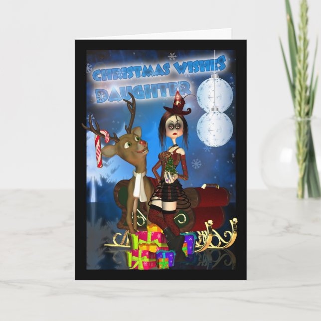 Gothic Christmas Card, H.I.P. And Reindeer Holiday Card (Front)