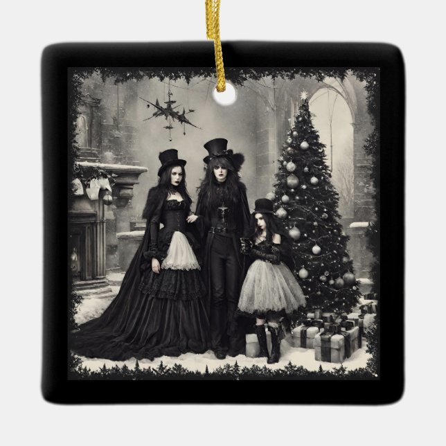 Gothic Christmas Ceramic Ornament (Front)