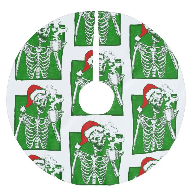 gothic christmas coffee skeleton horror  brushed polyester tree skirt (Front)