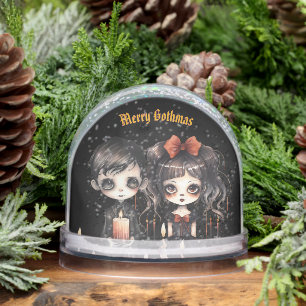 Gothic Christmas Couple With Photo Snow Globe