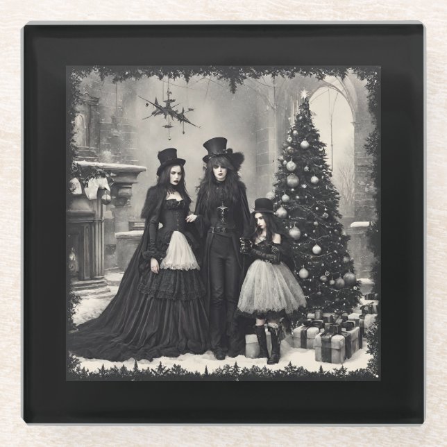 Gothic Christmas Glass Coaster (Front)
