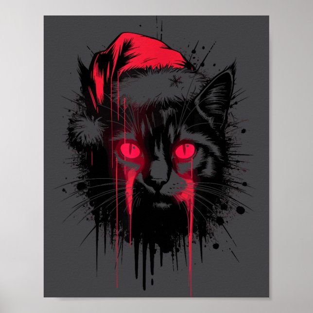 Gothic Christmas Nge Horror Cat Santa Hat Witchy X Poster (Front)