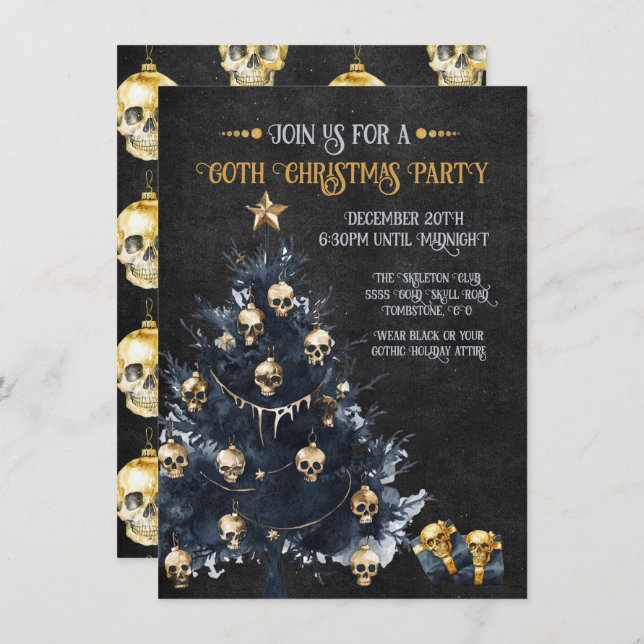 Gothic Christmas Party Gold & Black Invitation (Front/Back)