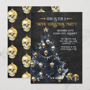 Gothic Christmas Party Gold & Black Invitation