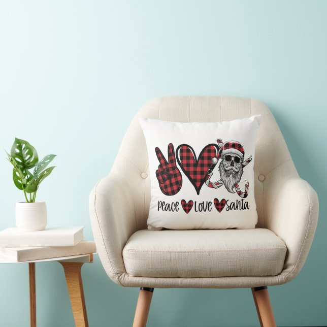 Gothic Christmas | Peace Love and Santa Skull Throw Pillow (Chair)