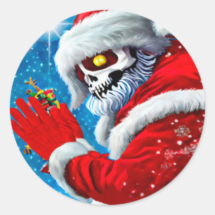 Gothic Christmas Santa Claus Skeleton Monster Art  Classic Round Sticker