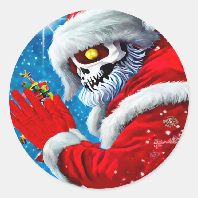Gothic Christmas Santa Claus Skeleton Monster Art Classic Round Sticker (Front)