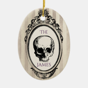 Gothic Christmas Skull Ceramic Ornament