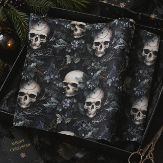 Gothic Christmas Skull & Holly Dark Tissue Paper