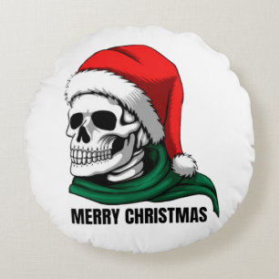 Gothic Christmas Skull with Santa Hat – Alternativ Round Pillow