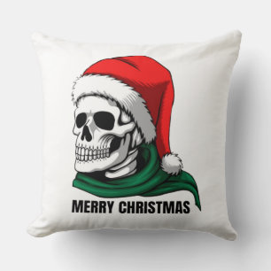 Gothic Christmas Skull with Santa Hat – Alternativ Throw Pillow