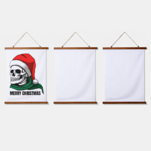 Gothic Christmas Skull with Santa Hat Hanging Tapestry