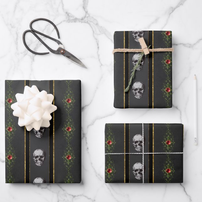 Gothic Christmas Skull Wrapping Paper (Front)
