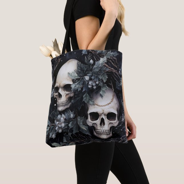 Gothic Christmas Skulls Tote Bag (Close Up)