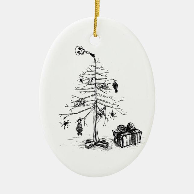 Gothic Christmas Tree Ceramic Ornament (Front)