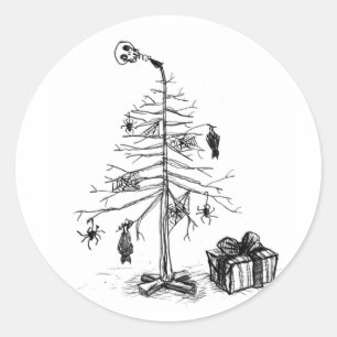 Gothic Christmas Tree Classic Round Sticker