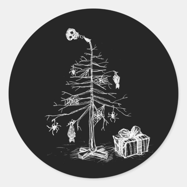 Gothic Christmas Tree Classic Round Sticker (Front)