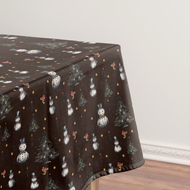 Gothic Christmas Tree Creepy Snowmen  Tablecloth (In Situ)