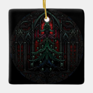 Gothic Christmas Tree Skulls Ceramic Ornament