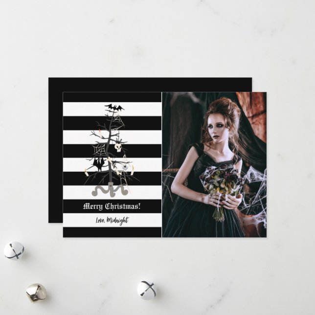 Gothic Christmas Tree Stripes Holiday Card (Front/Back In Situ)
