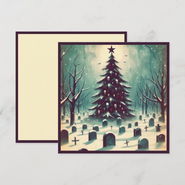 Gothic Christmas Tree with Graveyard Bats Horror Holiday Card (Front/Back)
