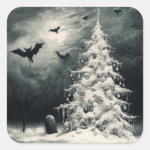 Gothic Christmas Tree with Spooky Bats Horror Square Sticker