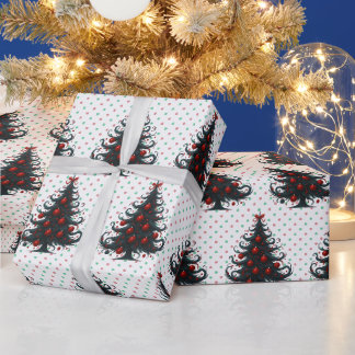 Gothic Christmas Trees Pastel Polka Dot Wrapping Paper