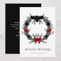 Gothic Christmas Wreath Bat Holiday Card