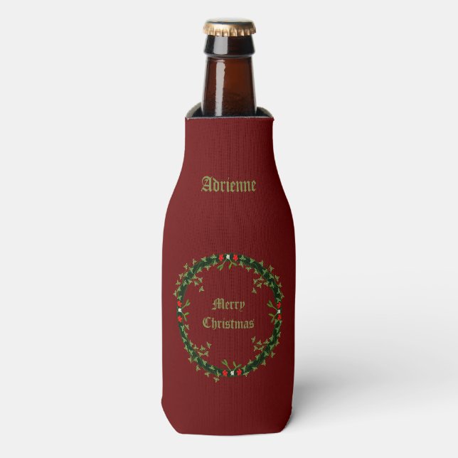 Gothic Christmas Wreath Custom Bottle Cooler (Bottle Front)