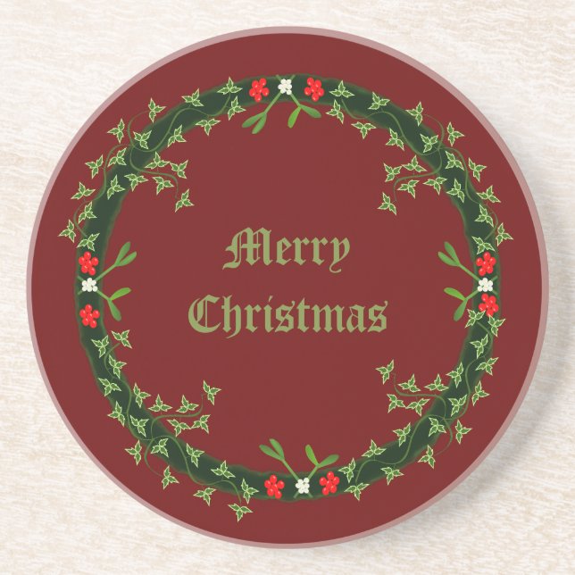 Gothic Christmas Wreath Custom Coaster (Front)