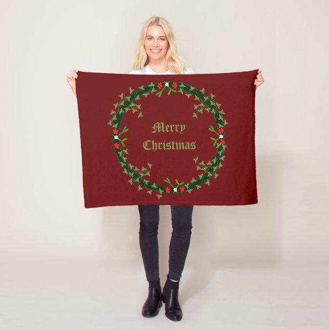Gothic Christmas Wreath Custom Fleece Blanket (In Situ)