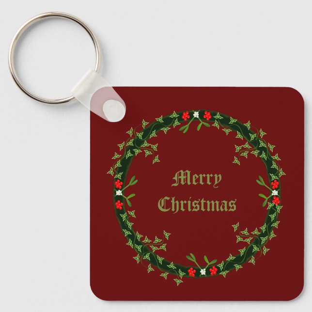 Gothic Christmas Wreath Custom Keychain (Front)