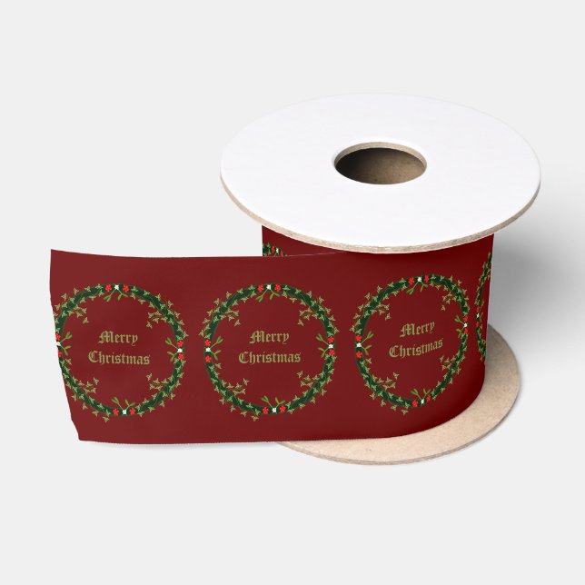 Gothic Christmas Wreath Custom Satin Ribbon (Spool)