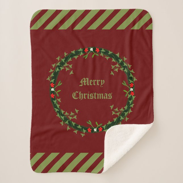 Gothic Christmas Wreath Custom Sherpa Blanket (Front)