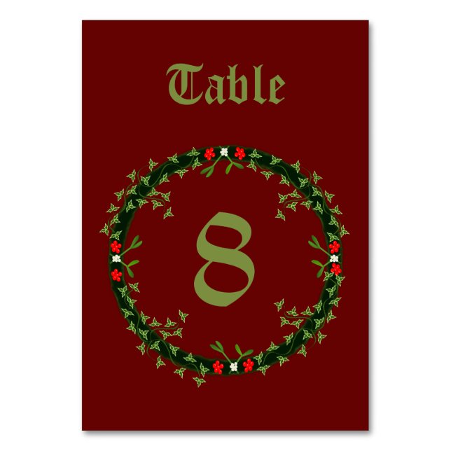 Gothic Christmas Wreath Custom Table Number (Front)