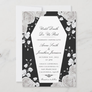 Gothic Coffin Invitation with Elegant White Roses