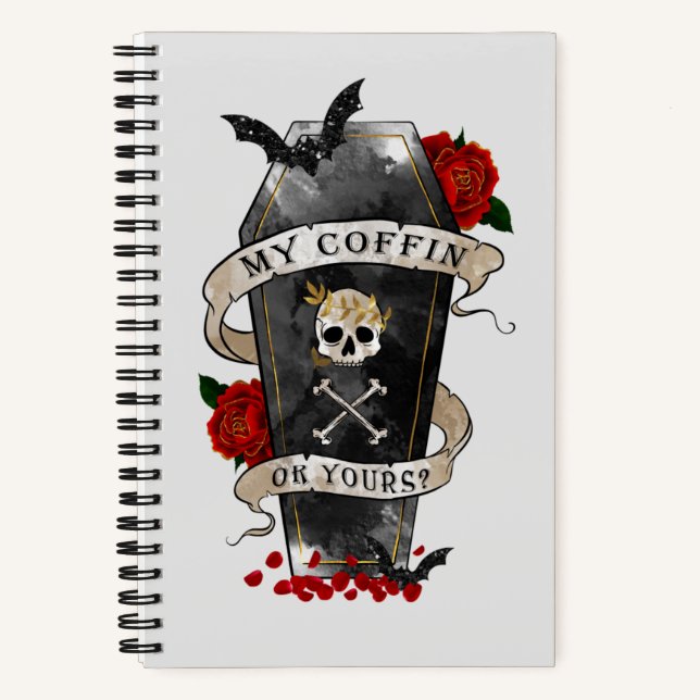 Gothic Coffin & Skull with Red Rose Notebook (Front)