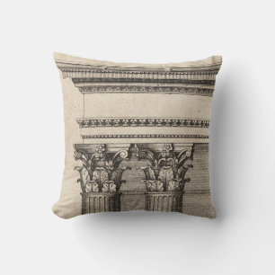 Gothic Column Entablature Drawing Illustration Throw Pillow