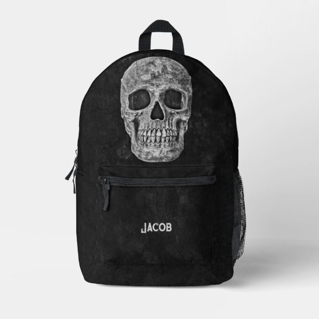 Gothic Cool Black And White Skull Printed Backpack (Front)