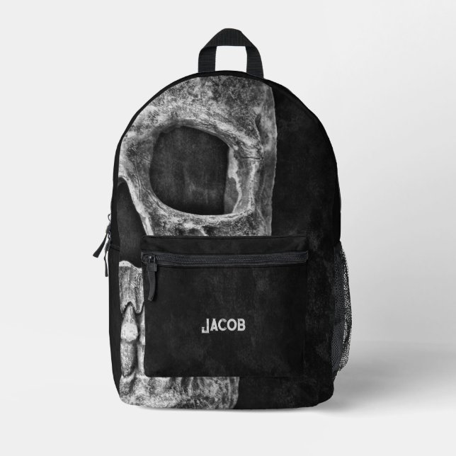 Gothic Cool Black And White Skull Printed Backpack (Front)
