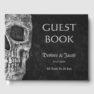 Gothic Cool Half Skull Black And White Grunge Guest Book