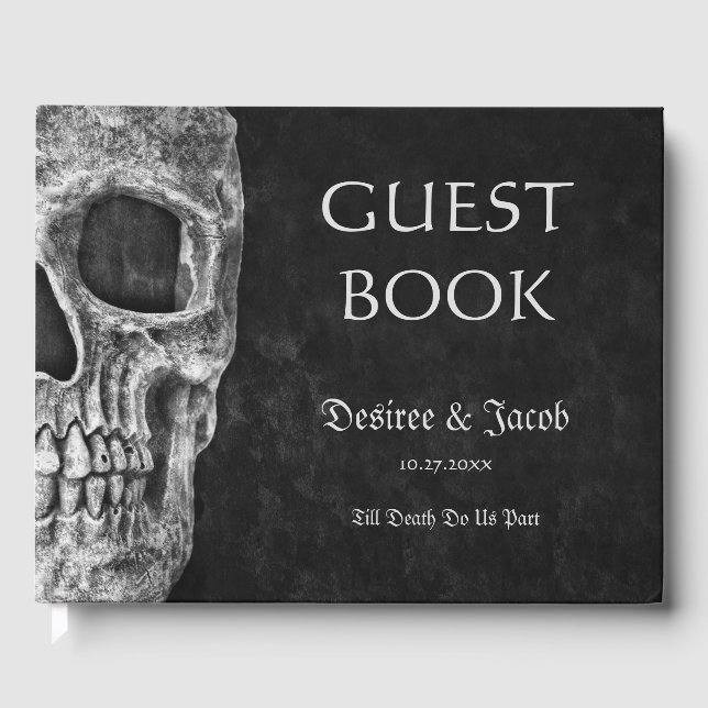 Gothic Cool Half Skull Black And White Grunge Guest Book (Front)