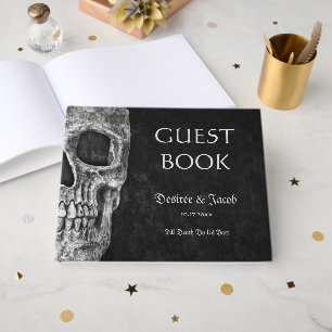 Gothic Cool Half Skull Black And White Grunge Guest Book