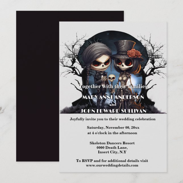 Gothic corpse skeleton couple bride groom invitation (Front/Back)
