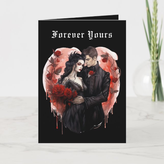Gothic Couple Black Heart Valentines Holiday Card (Front)