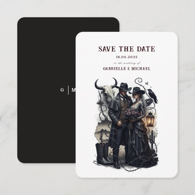 Gothic Couple Dark Western Save The Date (Devant / Derrière)