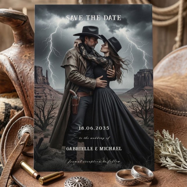 Gothic Couple Dark Western Save The Date (Creator Uploaded)