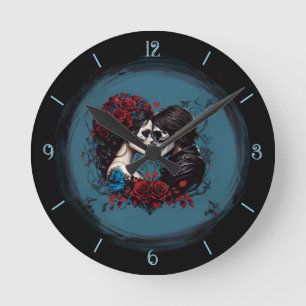 Gothic Couple Lovers Valentine's Day Holiday Round Clock