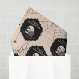 Gothic Cream Floral Skull Halloween Tissue Paper
